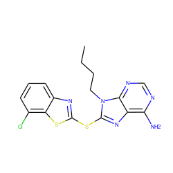 CCCCn1c(Sc2nc3cccc(Cl)c3s2)nc2c(N)ncnc21 ZINC000014974463