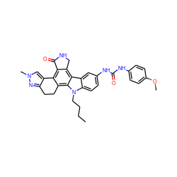 CCCCn1c2ccc(NC(=O)Nc3ccc(OC)cc3)cc2c2c3c(c4c(c21)CCc1nn(C)cc1-4)C(=O)NC3 ZINC000036338918