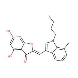 CCCCn1cc(/C=C2\Oc3cc(O)cc(O)c3C2=O)c2cccc(C)c21 ZINC000169344590