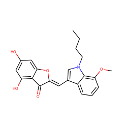 CCCCn1cc(/C=C2\Oc3cc(O)cc(O)c3C2=O)c2cccc(OC)c21 ZINC000169344592