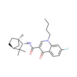 CCCCn1cc(C(=O)N[C@@H]2C(C)(C)[C@H]3CC[C@]2(C)C3)c(=O)c2ccc(F)cc21 ZINC000095577701