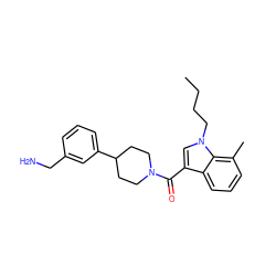 CCCCn1cc(C(=O)N2CCC(c3cccc(CN)c3)CC2)c2cccc(C)c21 ZINC000028468193