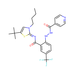 CCCCn1cc(C(C)(C)C)s/c1=N\C(=O)c1cc(C(F)(F)F)ccc1NNC(=O)c1ccncc1 ZINC000143805299