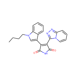 CCCCn1cc(C2=C(c3nnc4ccccn34)C(=O)NC2=O)c2ccccc21 ZINC000299857962