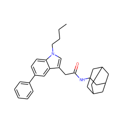 CCCCn1cc(CC(=O)NC23CC4CC(CC(C4)C2)C3)c2cc(-c3ccccc3)ccc21 ZINC000084731173