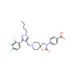 CCCCn1cc(CN2CCC3(CC2)CN(c2ccc(C(=O)O)cc2)C(=O)O3)c(-c2ccc(F)c(F)c2F)n1 ZINC000144612820