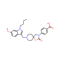 CCCCn1cc(CN2CCC3(CC2)CN(c2ccc(C(=O)O)cc2)C(=O)O3)c2ccc(OC)cc21 ZINC000114359498