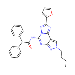 CCCCn1cc2c(nc(NC(=O)C(c3ccccc3)c3ccccc3)n3nc(-c4ccco4)nc23)n1 ZINC000045283749