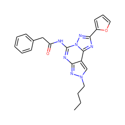 CCCCn1cc2c(nc(NC(=O)Cc3ccccc3)n3nc(-c4ccco4)nc23)n1 ZINC000013472375