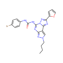 CCCCn1cc2c(nc(NC(=O)Nc3ccc(Br)cc3)n3nc(-c4ccco4)nc23)n1 ZINC000013472365