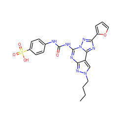 CCCCn1cc2c(nc(NC(=O)Nc3ccc(S(=O)(=O)O)cc3)n3nc(-c4ccco4)nc23)n1 ZINC000013472360