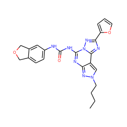 CCCCn1cc2c(nc(NC(=O)Nc3ccc4c(c3)COC4)n3nc(-c4ccco4)nc23)n1 ZINC000066252175