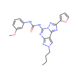 CCCCn1cc2c(nc(NC(=O)Nc3cccc(OC)c3)n3nc(-c4ccco4)nc23)n1 ZINC000013472369