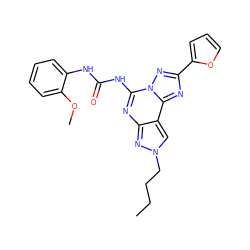 CCCCn1cc2c(nc(NC(=O)Nc3ccccc3OC)n3nc(-c4ccco4)nc23)n1 ZINC000013472368