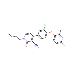 CCCCn1ccc(-c2ccc(Oc3ccc(C)nc3C)c(Cl)c2)c(C#N)c1=O ZINC000084669960