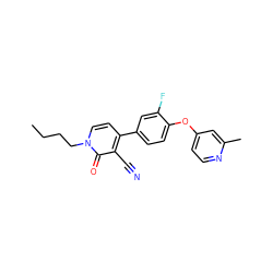 CCCCn1ccc(-c2ccc(Oc3ccnc(C)c3)c(F)c2)c(C#N)c1=O ZINC000084758146