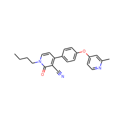 CCCCn1ccc(-c2ccc(Oc3ccnc(C)c3)cc2)c(C#N)c1=O ZINC000084669940