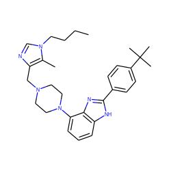 CCCCn1cnc(CN2CCN(c3cccc4[nH]c(-c5ccc(C(C)(C)C)cc5)nc34)CC2)c1C ZINC000040972499