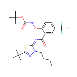 CCCCn1nc(C(C)(C)C)s/c1=N/C(=O)c1cc(C(F)(F)F)ccc1ONC(=O)OC(C)(C)C ZINC000169708254