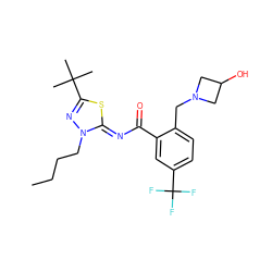 CCCCn1nc(C(C)(C)C)s/c1=N\C(=O)c1cc(C(F)(F)F)ccc1CN1CC(O)C1 ZINC000068246113