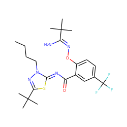 CCCCn1nc(C(C)(C)C)s/c1=N\C(=O)c1cc(C(F)(F)F)ccc1O/N=C(\N)C(C)(C)C ZINC000113477010