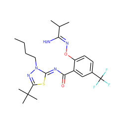 CCCCn1nc(C(C)(C)C)s/c1=N\C(=O)c1cc(C(F)(F)F)ccc1O/N=C(\N)C(C)C ZINC000113479424