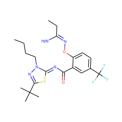 CCCCn1nc(C(C)(C)C)s/c1=N\C(=O)c1cc(C(F)(F)F)ccc1O/N=C(\N)CC ZINC000113479288