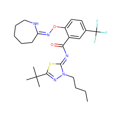 CCCCn1nc(C(C)(C)C)s/c1=N\C(=O)c1cc(C(F)(F)F)ccc1O/N=C1/CCCCCN1 ZINC000113479110