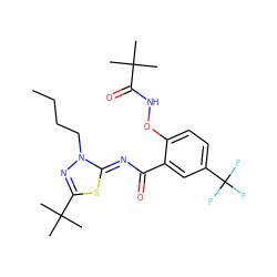 CCCCn1nc(C(C)(C)C)s/c1=N\C(=O)c1cc(C(F)(F)F)ccc1ONC(=O)C(C)(C)C ZINC000113477786