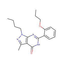 CCCCn1nc(C)c2c(=O)[nH]c(-c3ccccc3OCCC)nc21 ZINC000013755568