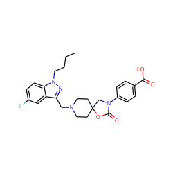 CCCCn1nc(CN2CCC3(CC2)CN(c2ccc(C(=O)O)cc2)C(=O)O3)c2cc(F)ccc21 ZINC000114356826