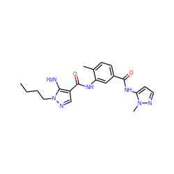 CCCCn1ncc(C(=O)Nc2cc(C(=O)Nc3ccnn3C)ccc2C)c1N ZINC000064560761