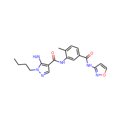 CCCCn1ncc(C(=O)Nc2cc(C(=O)Nc3ccon3)ccc2C)c1N ZINC000064560078