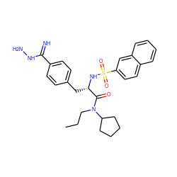 CCCN(C(=O)[C@H](Cc1ccc(C(=N)NN)cc1)NS(=O)(=O)c1ccc2ccccc2c1)C1CCCC1 ZINC000027716445