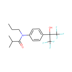 CCCN(C(=O)C(C)C)c1ccc(C(O)(C(F)(F)F)C(F)(F)F)cc1 ZINC000013682550