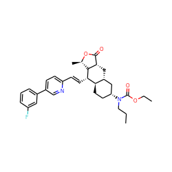 CCCN(C(=O)OCC)[C@@H]1CC[C@@H]2[C@H](C[C@H]3C(=O)O[C@H](C)[C@H]3[C@H]2/C=C/c2ccc(-c3cccc(F)c3)cn2)C1 ZINC000042834041