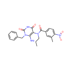 CCCN(C(=O)c1ccc([N+](=O)[O-])c(C)c1)c1c(N)n(Cc2ccccc2)c(=O)[nH]c1=O ZINC000009507180