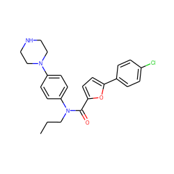 CCCN(C(=O)c1ccc(-c2ccc(Cl)cc2)o1)c1ccc(N2CCNCC2)cc1 ZINC000084596801