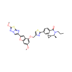 CCCN(C(=O)c1ccc(-c2nc(COc3cc(OC)cc4oc(-c5cn6nc(OC)sc6n5)cc34)cs2)cc1)[C@@H](C)C1CC1 ZINC000653663954