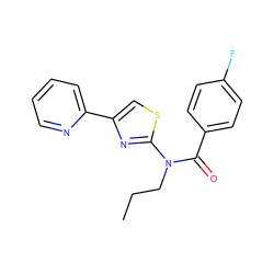 CCCN(C(=O)c1ccc(F)cc1)c1nc(-c2ccccn2)cs1 ZINC000045254101