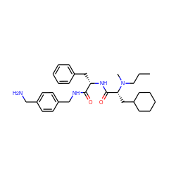 CCCN(C)[C@H](CC1CCCCC1)C(=O)N[C@@H](Cc1ccccc1)C(=O)NCc1ccc(CN)cc1 ZINC000206317145