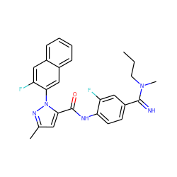 CCCN(C)C(=N)c1ccc(NC(=O)c2cc(C)nn2-c2cc3ccccc3cc2F)c(F)c1 ZINC000028235483