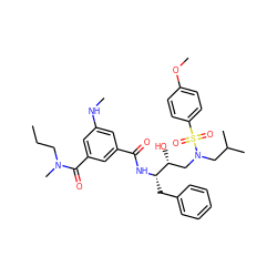 CCCN(C)C(=O)c1cc(NC)cc(C(=O)N[C@@H](Cc2ccccc2)[C@H](O)CN(CC(C)C)S(=O)(=O)c2ccc(OC)cc2)c1 ZINC000143922212