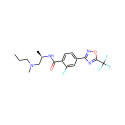 CCCN(C)C[C@@H](C)NC(=O)c1ccc(-c2noc(C(F)(F)F)n2)cc1F ZINC000142929749