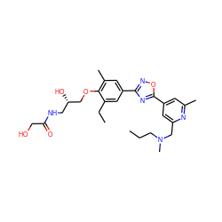 CCCN(C)Cc1cc(-c2nc(-c3cc(C)c(OC[C@@H](O)CNC(=O)CO)c(CC)c3)no2)cc(C)n1 ZINC000653857011