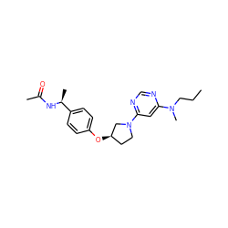 CCCN(C)c1cc(N2CC[C@@H](Oc3ccc([C@H](C)NC(C)=O)cc3)C2)ncn1 ZINC000261104018