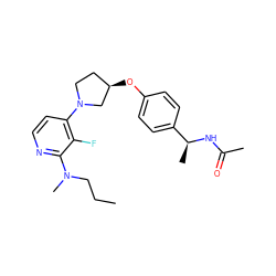 CCCN(C)c1nccc(N2CC[C@@H](Oc3ccc([C@H](C)NC(C)=O)cc3)C2)c1F ZINC000169709338