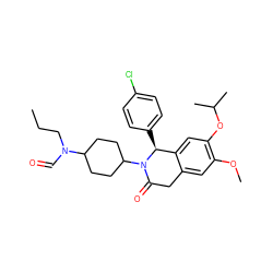 CCCN(C=O)C1CCC(N2C(=O)Cc3cc(OC)c(OC(C)C)cc3[C@@H]2c2ccc(Cl)cc2)CC1 ZINC000169708282