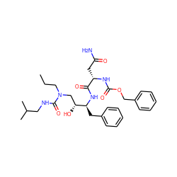 CCCN(C[C@@H](O)[C@H](Cc1ccccc1)NC(=O)[C@H](CC(N)=O)NC(=O)OCc1ccccc1)C(=O)NCC(C)C ZINC000027419663