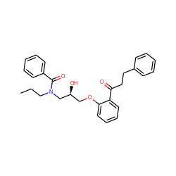 CCCN(C[C@@H](O)COc1ccccc1C(=O)CCc1ccccc1)C(=O)c1ccccc1 ZINC000028635897
